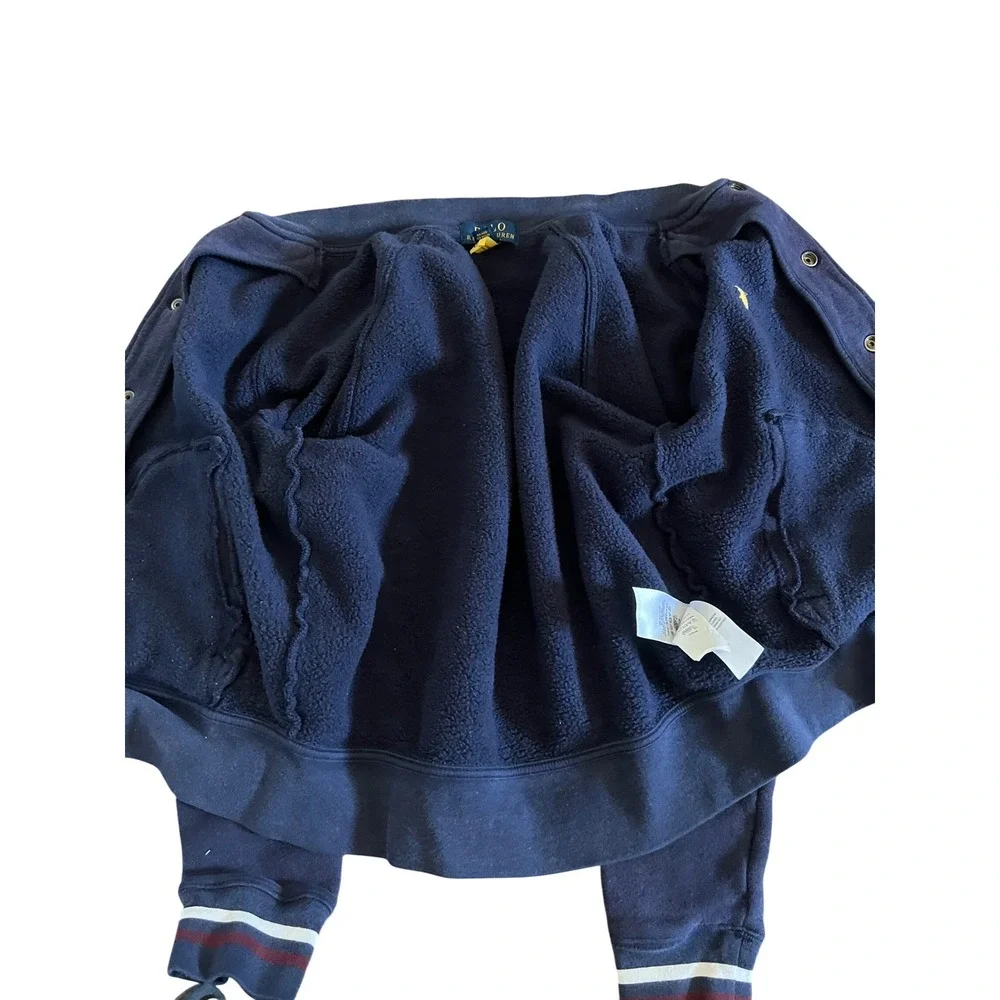 Vintage Polo Ralph Lauren Kids Varsity Fleece Bomber Jacket Navy Blue Med 10/12